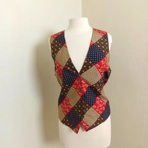 Patchwork 100% Silk Fully Lined Vest Talbots White Label Vintage Size 10